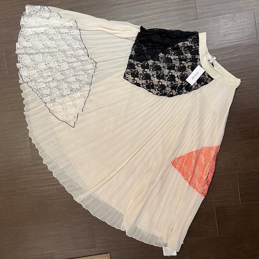 NWT Auc 10 Crosby Derek Lam Sandstone Pleated Lace Inserts Skirt - Picture 5 of 11